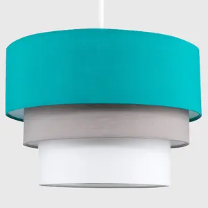 ValueLights Aztec Pair of Aztec Round 3 Tier Turquoise Teal Grey and White Fabric Ceiling Light Shades