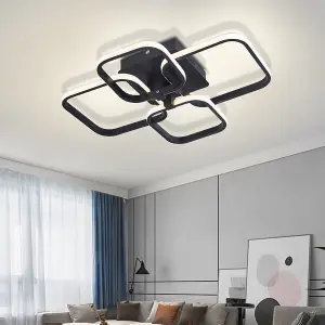 4 Lamp Square Black Frame Contemporary LED Semi Flush Acrylic Ceiling Light Fixture Dimmable