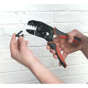 Ratchet Crimping Tool - Interchangeable Hardened & Tempered Jaws - Soft Grip