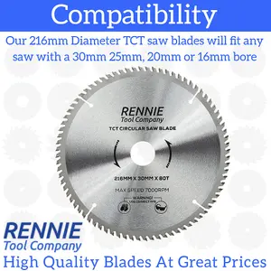 216mm x 80T TCT Circular Wood Saw Blade. Fits Festool Bosch Makita Dewalt Circular Saws Etc