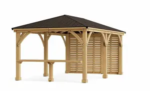 Meridian Gazebo 12ft x 20ft (3.7m x 6.2m) with Privacy Wall & Wooden Bar Counter