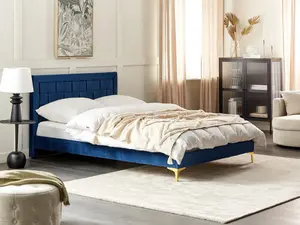 Velvet EU Double Bed Navy Blue LIMOUX