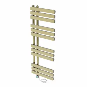 Rinse Bathrooms Designer Electric Thermostatic Heated Towel Rail D Shape Bathroom Radiator Warmer 1200x450mm Brushed Brass