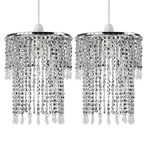 ValueLights Silver Ceiling Pendant Droplets Shade and B22 GLS LED 10W Warm White 3000K Bulb