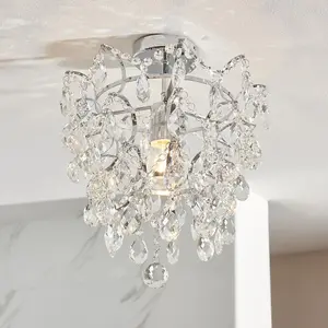 Decorative Flush Bathroom Ceiling Light Fitting - Clear Glass Crystal Details