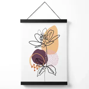 Peony Floral Line Art with Boho Purple and Orange Shapes Medium Poster with Black Hanger