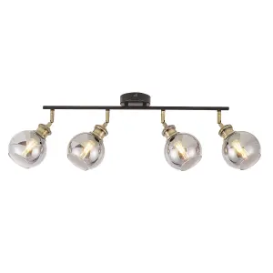 Mebel Matt Black Antique brass effect 4 Light Spotlight