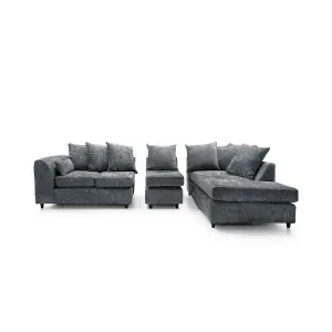 Harriet Crushed Chenille Large Right Facing Corner Sofa in Dark Grey