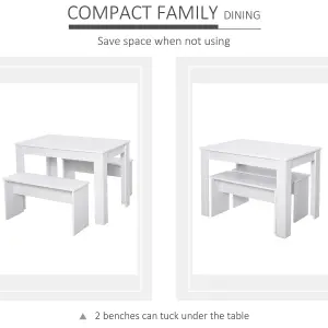 HOMCOM 3 Pcs Modern Dining Table Set w/ Table 2 Bench Seats Compact Kitchen Home