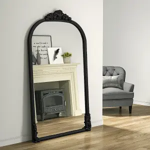 Black European Arched Framed Ornate Decorative Full Length Mirror