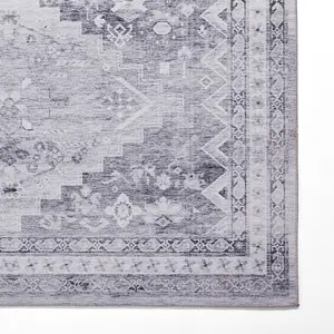 Grey Traditional Persian Bordered Geometric Rug for Dining Room Bed Room and Living Room-120cm X 170cm