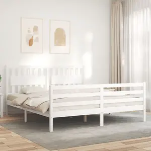 Berkfield Bed Frame with Headboard White Super King Size Solid Wood