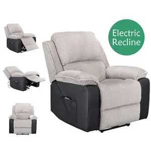 WestWood Fabric Leather Electric Recliner Single Sofa Reclining Armchair Foot Rest Light Grey