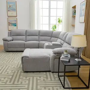 Dublin 5 Seater Fabric Corner Recliner Sofa Light Grey