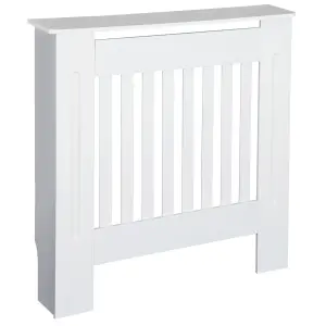 HOMCOM Radiator Cover Wooden Cabinet Vertical Slatted Vent MDF White Home