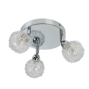 ValueLights Alambre Contemporary 3 Way Polished Chrome Flush Ceiling Light with Globe Shades