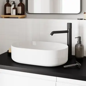 GoodHome Levanna Slim Gloss White Oblong Counter top Basin (W)48cm