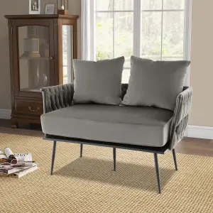 Costway Modern 2 Seater Sofa Upholstered Loveseat Couch Woven Double Sofa Chair W/ Arms