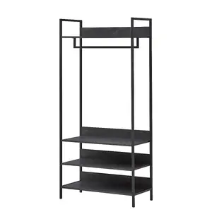 Zahra Bedroom Double Open Wardrobe 4 Shelves Furniture Storage Cupboard Black