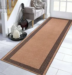 Smart Living Heavy Duty Machine Washable Runner for Hallway, Kitchen Non Slip Floor Mats, Door Mat 67cm x 220cm - Beige Black