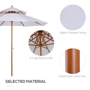 Outsunny Garden Wood Patio Parasol Sun Shade Outdoor Umbrella Canopy Cream