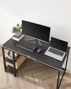 VASAGLE Computer Table Desk with 2 Shelves Left or Right Work Table for the Office Living Room Steel Frame Industrial Black