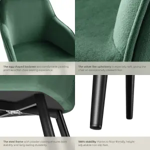 Chair Marilyn - with armrests, padded, velvet look, black steel legs - dark green / black