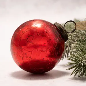 Crackle Glass Bauble (Set of 3) Red / 8cm H x 8cm W x 8cm D