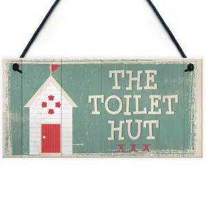 Red Ocean The Toilet Hut Shabby Chic Bathroom Toilet Wall Sign Vintage Seaside Plaque Beach Nautical Gifts