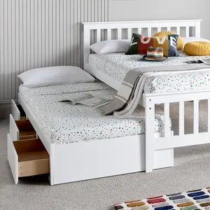 Malvern White 3 Drawer Wooden Double Bed With Trundle