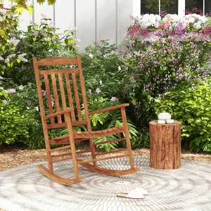 Costway Outdoor Patio Wood Rocking Chair Garden High-Back Poplar Wood Rocker