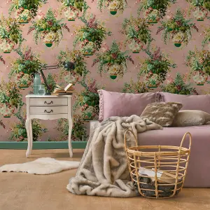 Holden Delamere Floral Vase Wallpaper Pink 13481