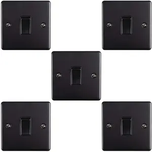 5 PACK 1 Gang 20A Single Light Switch MATT BLACK & BLACK 2 Way Metal Rocker