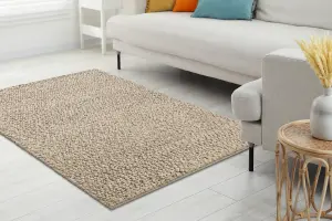 Wool carpet TAHAR 99005C beige - HAND-WOVEN loop, uniform 120x180 cm