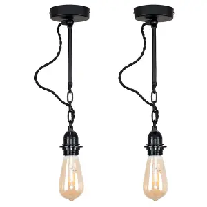 ValueLights Huber Pair of Industrial Satin Black Wall Ceiling Light Fittings