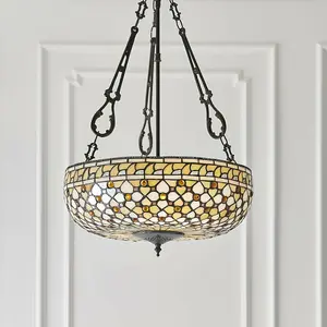 Tiffany Glass Hanging Ceiling Pendant Light Dark Bronze 450mm Lamp Shade i00140