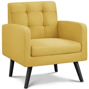 Yaheetech Yellow Fabric Armchair Tufted Accent Chair with Rubber Wooden Leg