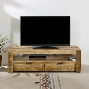 Surrey TV Stand with 2 Drawers - Solid Mango Wood - L40 x W130 x H40 cm