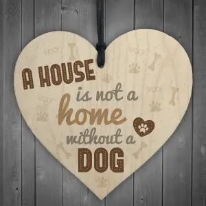 Red Ocean Home Without A Dog Wooden Hanging Heart Wall Sign Plaque Gift for Dog Animal Lover