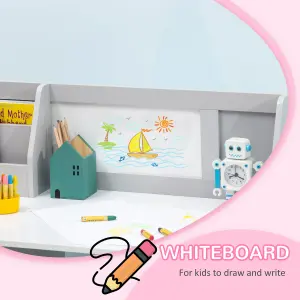 HOMCOM 2 PCs Childrens Table and Chair Set w/ Whiteboard Storage - Grey