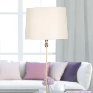 First Choice Lighting Antique Brass Floor Lamp with Cream Shade