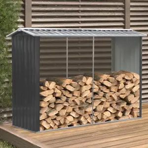 8 x 3 ft Outdoor Metal Log Store Apex Roof Garden Firewood Storage Shed