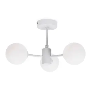 ValueLights Marlow Oyster Grey 3 Way Ceiling Light with White Frosted Glass Globe Lampshades - LED Bulbs Included