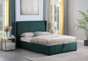 Amelia Plus 5ft Kingsize Storage Lift up Bed Green Velvet Fabric