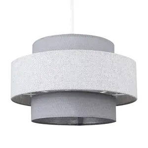 ValueLights Weaver Grey Ceiling Pendant Shade and B22 GLS LED 10W Warm White 3000K Bulb