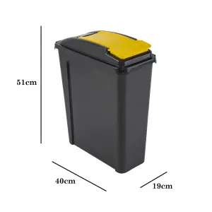 Yellow 25L Slimline Kitchen Bin Wham Recycling Rubbish Waste Dustbin Flip Top Lid