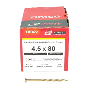 TIMCO C2 Clamp-Fix Multi-Purpose Premium Countersunk Gold Woodscrews - 4.5 x 80 (200pcs)