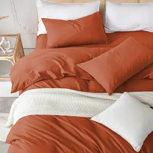 Rienk Super Soft 250 TC Microfibre Reversible Plain Duvet Cover Set With Pillow Cases Rust / Single + 1 Standard Pillowcase