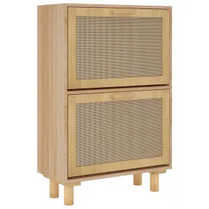 Shoe Cabinet Brown 52x25x80 cm Engineered Wood&Natural Rattan