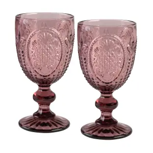 Set of 2 Vintage Luxury Pink Drinking Wine Glass Wine Goblets 310ml